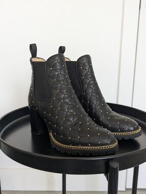 Ron White Elliana Quilted Leather Stud Ankle Boots Black EU 37 Vibram Sole Luxur